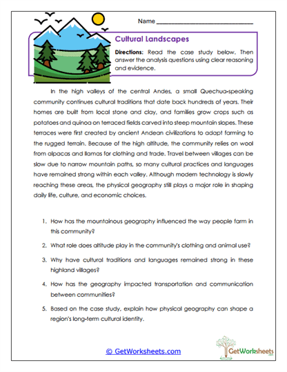 Cultural Landscapes Worksheet