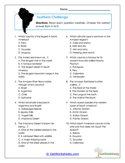 Southern Challenge Worksheet