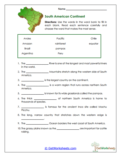 The Continent Worksheet