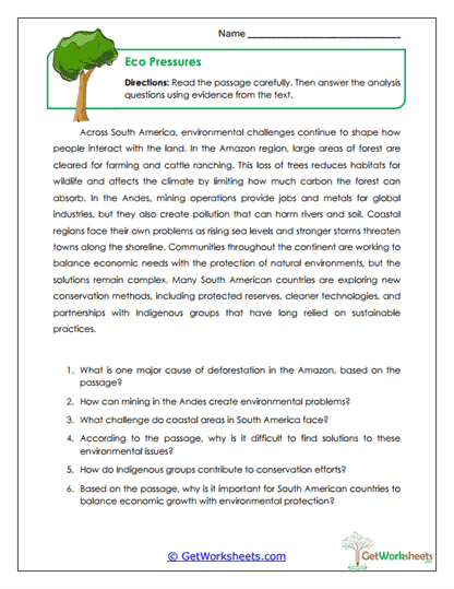 Eco Pressures Worksheet