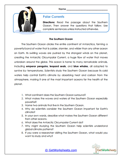 Southern Ocean Worksheets