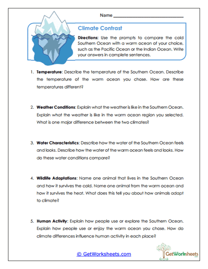 Ocean Climate Comparison Worksheet