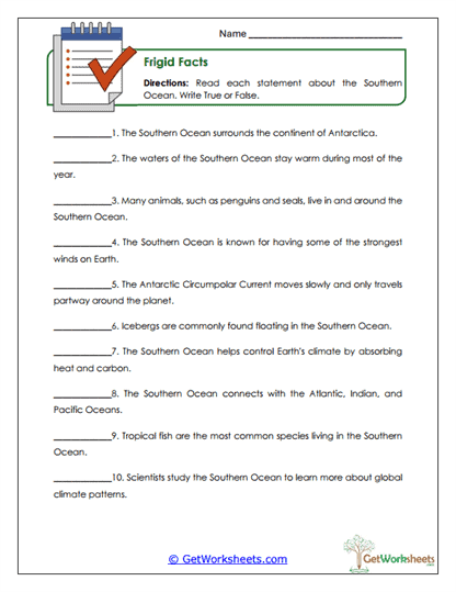 True or False Worksheet