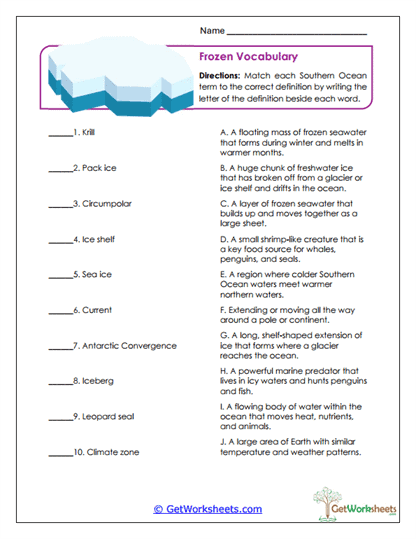 Ocean Vocabulary Worksheet