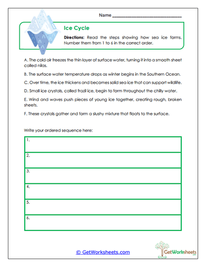 Sea Ice Sequence Worksheet
