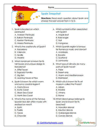 Spanish Quiz Worksheet