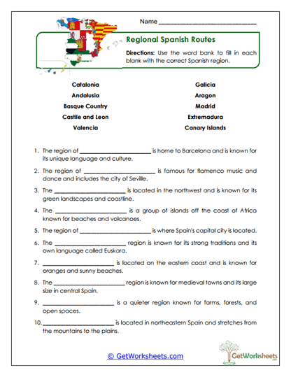 Region Fill-In Worksheet