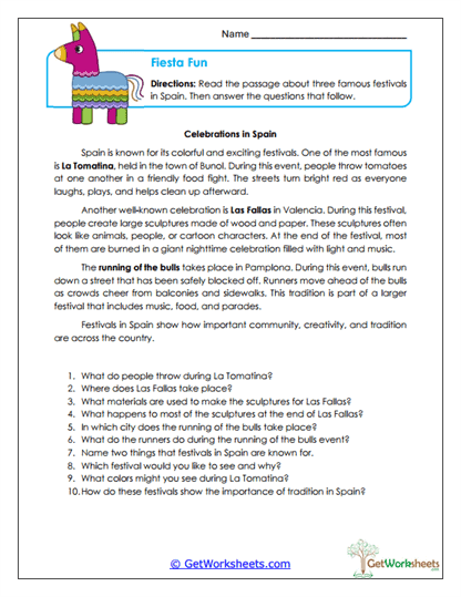 Festivals Reading Worksheet