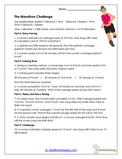 The Marathon Challenge Worksheet