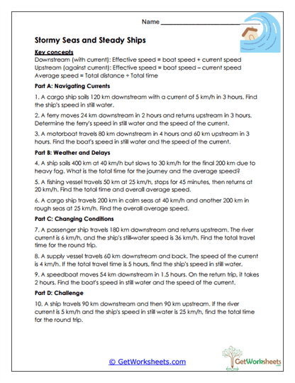 Ships and Currents Worksheet