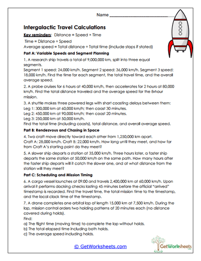 Intergalactic Travel Worksheet