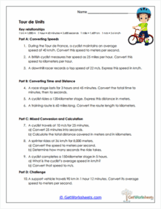 Speed Unit Conversion Task Tour de Units Worksheet - Speed, Distance & Unit Conversions
