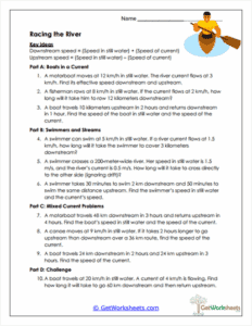 Racing the River Worksheet - Upstream & Downstream Motion