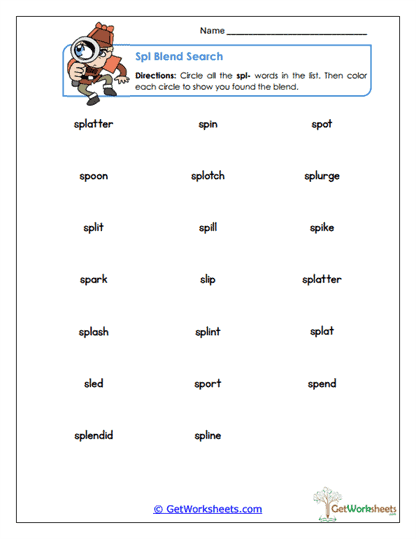 Spl- Word Search Worksheet