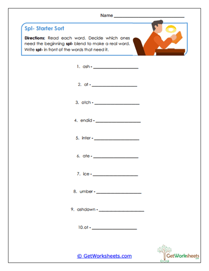 Starter Sort Worksheet