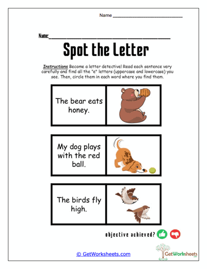 Letter E Search Worksheet
