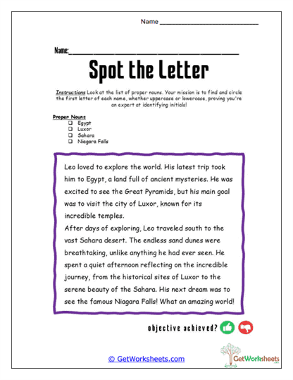 Geography Story Worksheet