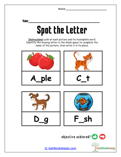 Missing Letter Completion Worksheet