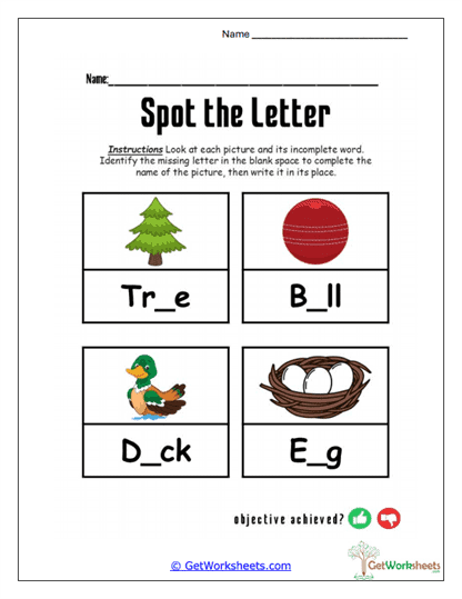 Letter Completion Practice Worksheet