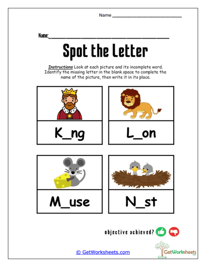 Animal Word Completion Worksheet