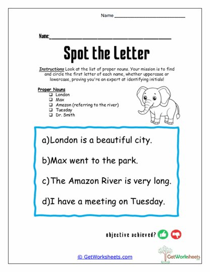 Proper Nouns Letter Search Worksheet