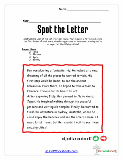 Proper Nouns Practice Worksheet