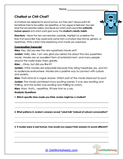 Chatbot Conversation Analysis Worksheet