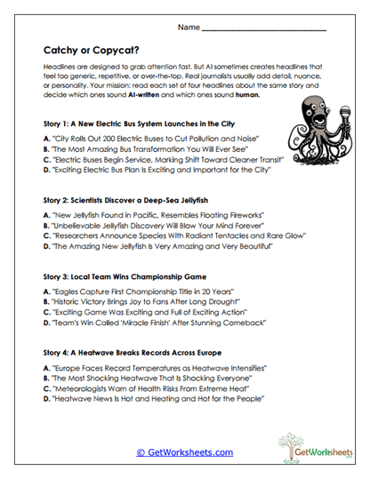 Catchy or Copycat? Worksheet