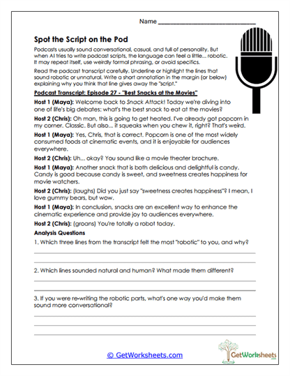 Podcast Script Detective Worksheet