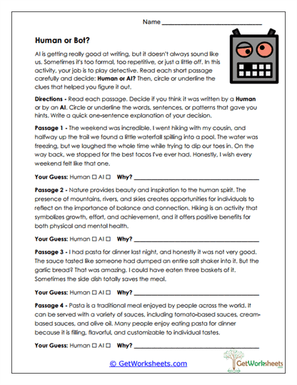 Human or Bot? Worksheet