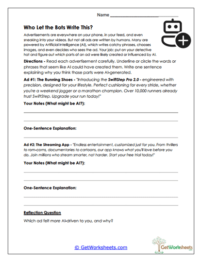 Bot-Written Ads Worksheet