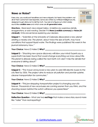 News or Noise Worksheet