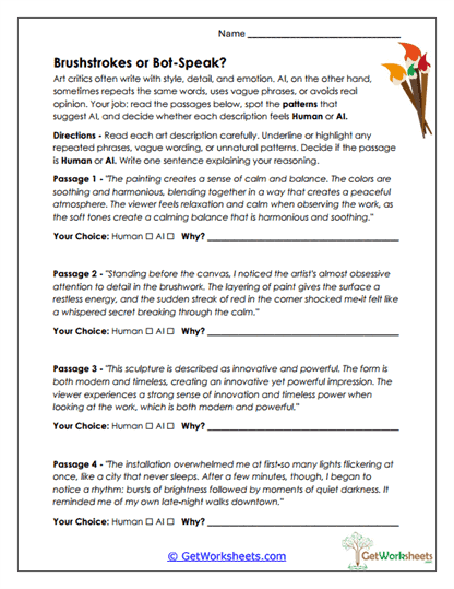 Human or AI in Art? Worksheet