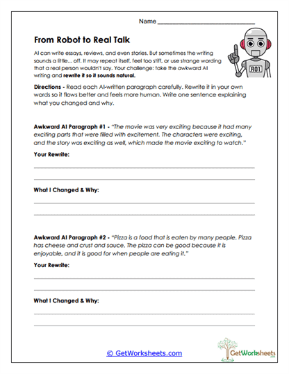 Rewrite AI Text Worksheet