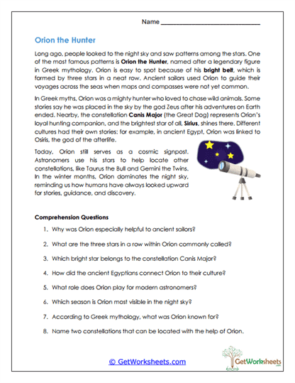 Stars and Constellations Worksheets