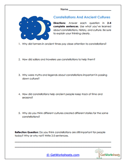 Constellations and Ancient Cultures Worksheet