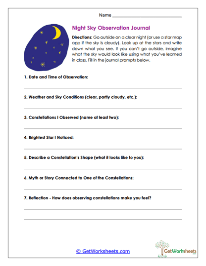 Night Sky Journal Worksheet