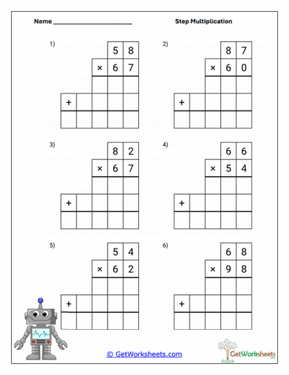 Step Multiplication Worksheets