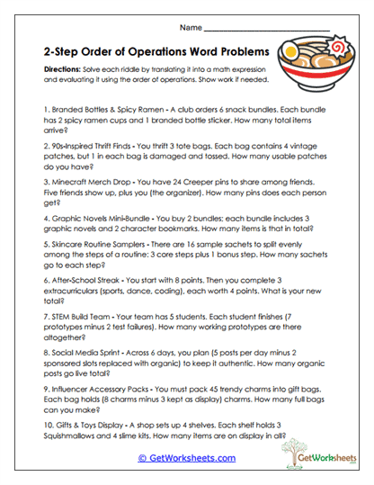 Calculation Word Problems Worksheet