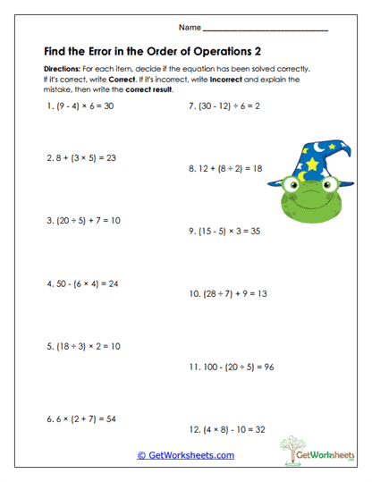 Algebraic Analysis Worksheet