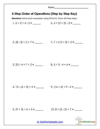 Step-by-Step PEMDAS Worksheet