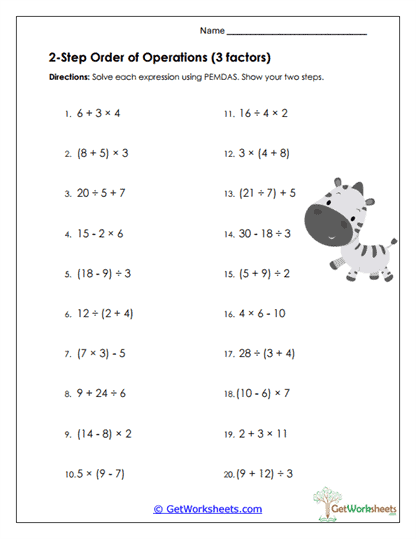 Expressions with Factors Worksheet