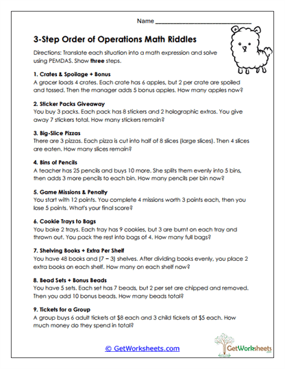 PEMDAS Word Riddles Worksheet