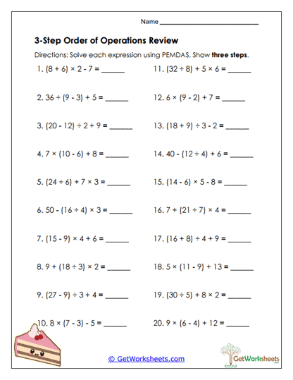 PEMDAS Review Set Worksheet
