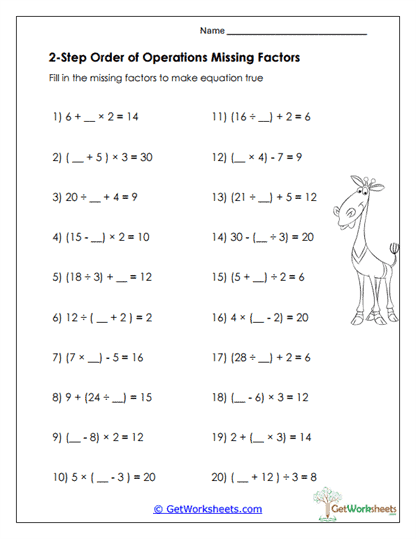 Missing Factors Worksheet