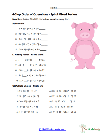 Spiral Mixed Review Worksheet