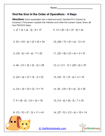 4-Step Expressions Worksheet