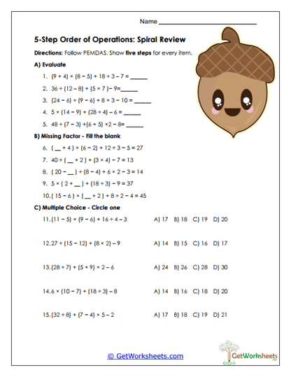 Spiral Review Worksheet