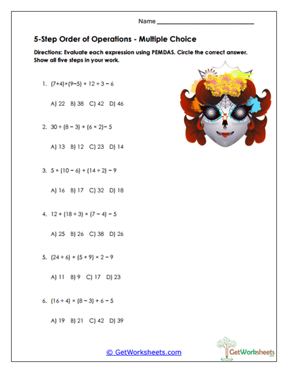 5-Step Multiple Choice Worksheet
