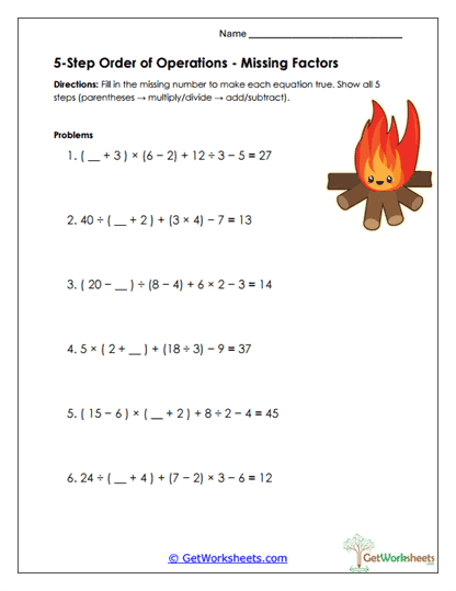 Missing Factors Worksheet